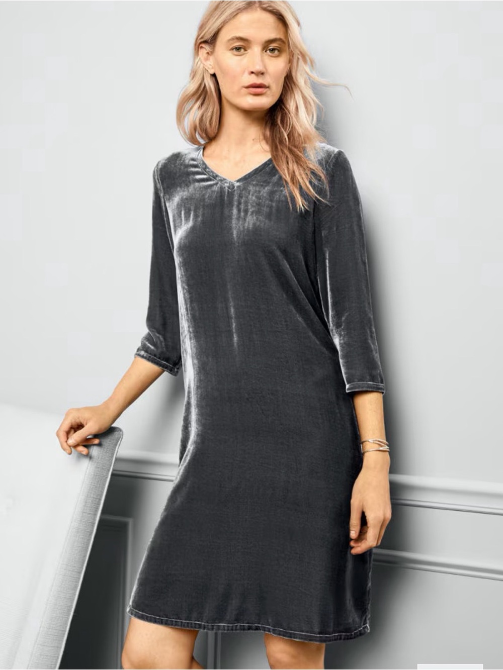 Eileen Fisher Velvet V-Neck Tunic in Slate